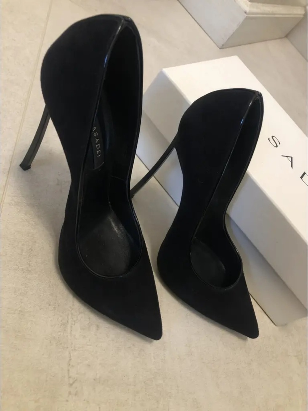 AUTHENTIC Casadei Black Velvet Blade Pointed Toe Pumps Size 36